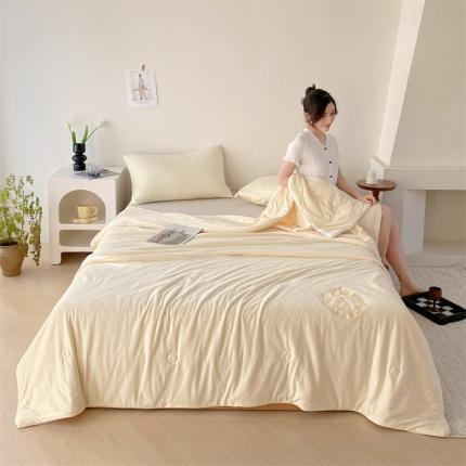 91家纺网 家纺一手货源 找家纺 (总) 兄弟坊 2024新款针织棉纯色刺绣夏被