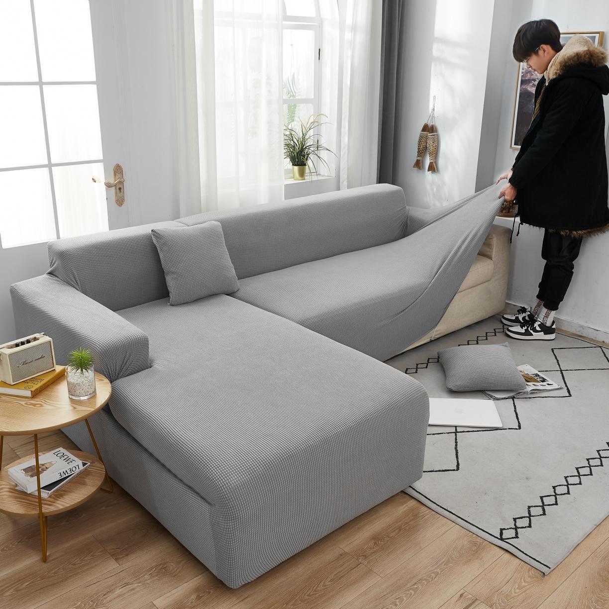 91家纺网 家纺一手货源 找家纺 丝绮鹿 2023新款玉米粒全包沙发套 贵妃沙发-浅灰