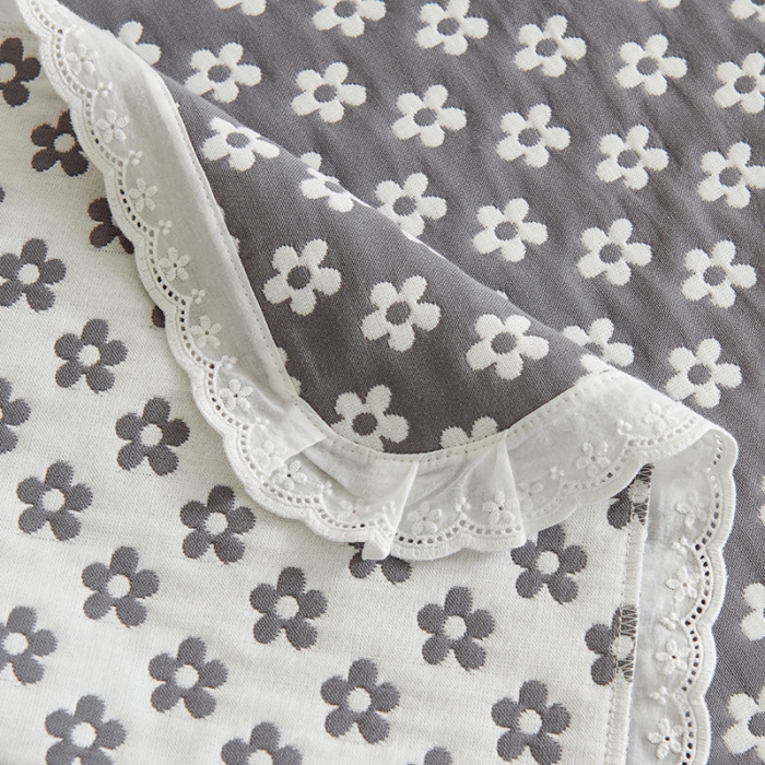 91家纺网 家纺一手货源 找家纺 棠薇 2023新款全棉四层花边款枕巾 75*52cm/对花边款 小菊灰