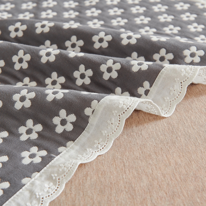 91家纺网 家纺一手货源 找家纺 棠薇 2023新款全棉四层花边款枕巾 75*52cm/对花边款 小菊灰