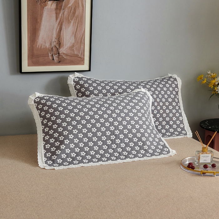 91家纺网 家纺一手货源 找家纺 棠薇 2023新款全棉四层花边款枕巾 75*52cm/对花边款 小菊灰