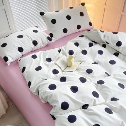 91家纺网 家纺一手货源 找家纺 家贝爱 2023新款亲肤裸睡水洗棉四件套 波点粉