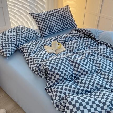 91家纺网 家纺一手货源 找家纺 家贝爱 2023新款亲肤裸睡水洗棉四件套 复古兰格