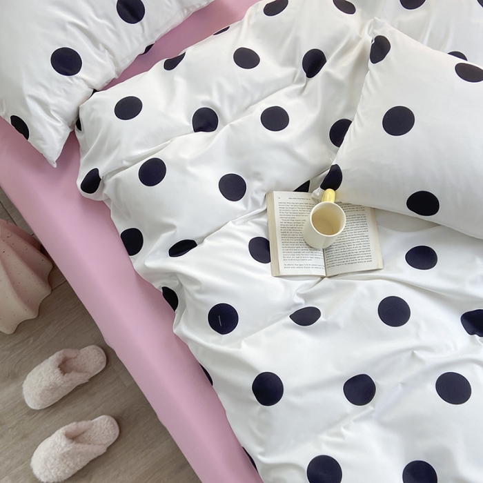 91家纺网 家纺一手货源 找家纺 家贝爱 2023新款亲肤裸睡水洗棉四件套 波点粉