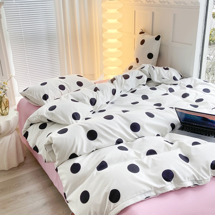 91家纺网 家纺一手货源 找家纺 家贝爱 2023新款亲肤裸睡水洗棉四件套 波点粉