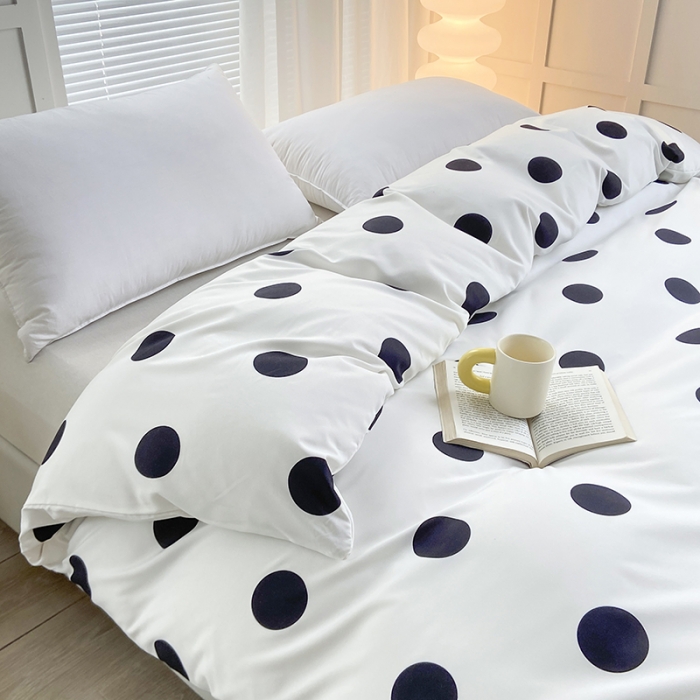 91家纺网 家纺一手货源 找家纺 家贝爱 2023新款亲肤裸睡水洗棉四件套 波点粉