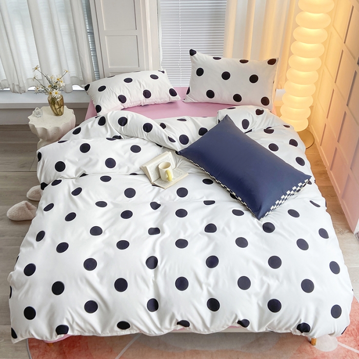 91家纺网 家纺一手货源 找家纺 家贝爱 2023新款亲肤裸睡水洗棉四件套 波点粉