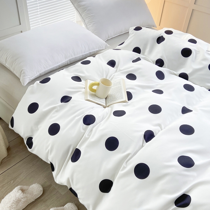 91家纺网 家纺一手货源 找家纺 家贝爱 2023新款亲肤裸睡水洗棉四件套 波点粉