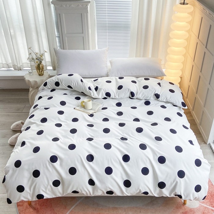 91家纺网 家纺一手货源 找家纺 家贝爱 2023新款亲肤裸睡水洗棉四件套 波点黑