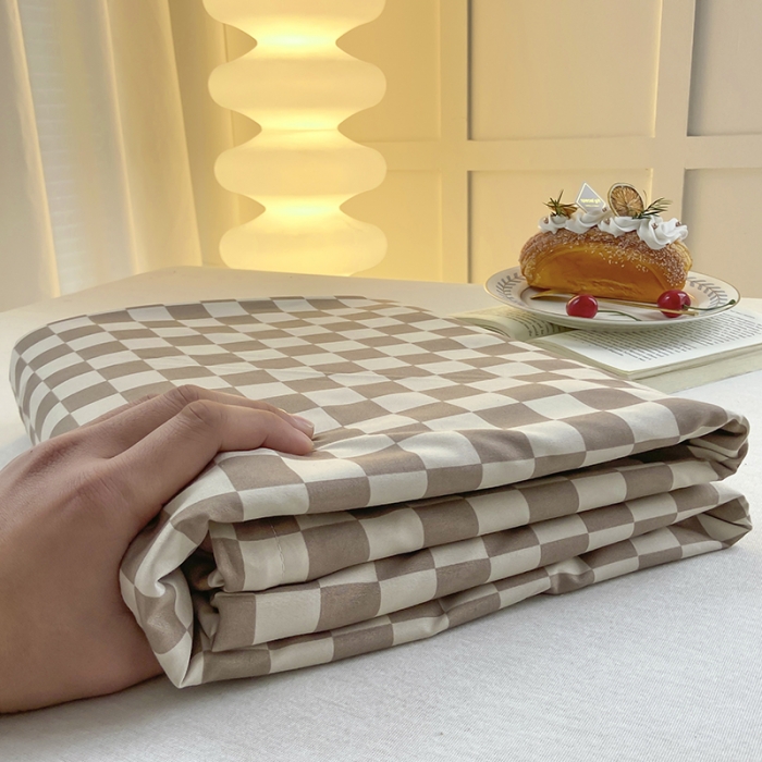 91家纺网 家纺一手货源 找家纺 家贝爱 2023新款亲肤裸睡水洗棉四件套 复古卡格