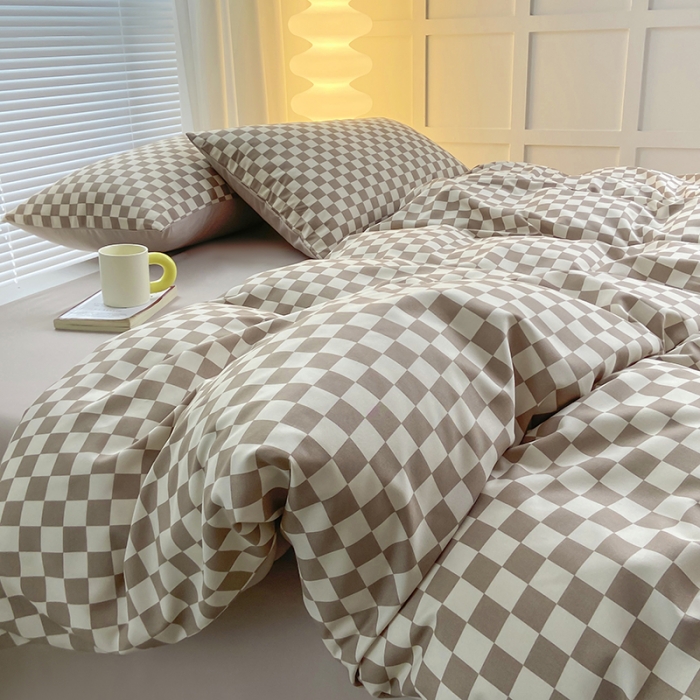 91家纺网 家纺一手货源 找家纺 家贝爱 2023新款亲肤裸睡水洗棉四件套 复古卡格