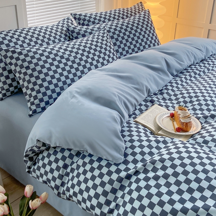 91家纺网 家纺一手货源 找家纺 家贝爱 2023新款亲肤裸睡水洗棉四件套 复古兰格