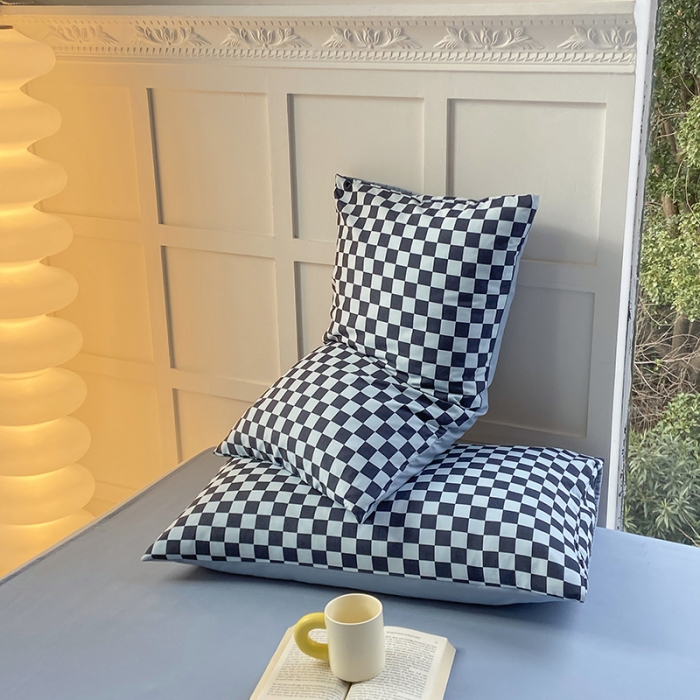 91家纺网 家纺一手货源 找家纺 家贝爱 2023新款亲肤裸睡水洗棉四件套 复古兰格