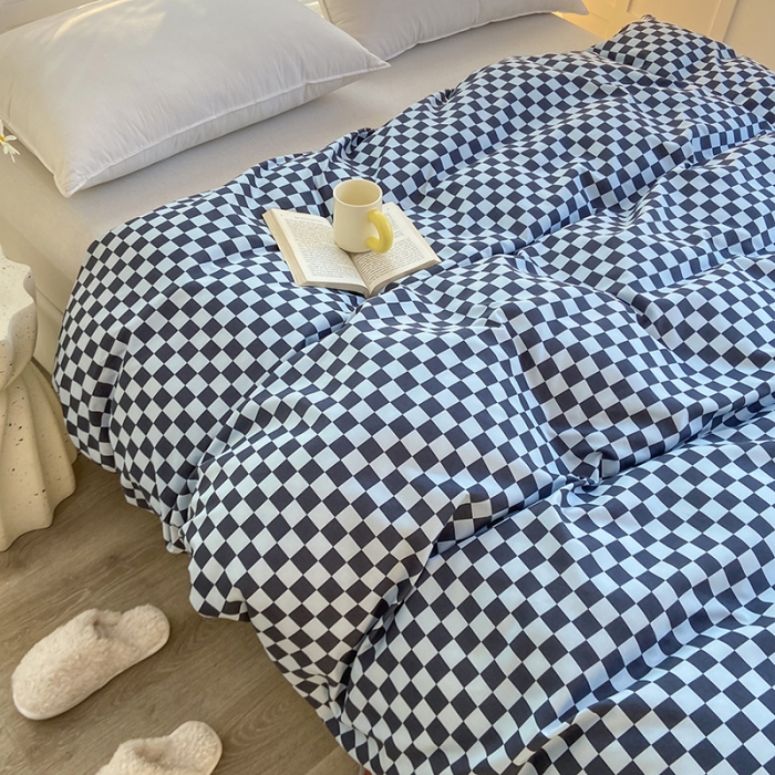 91家纺网 家纺一手货源 找家纺 家贝爱 2023新款亲肤裸睡水洗棉四件套 复古兰格