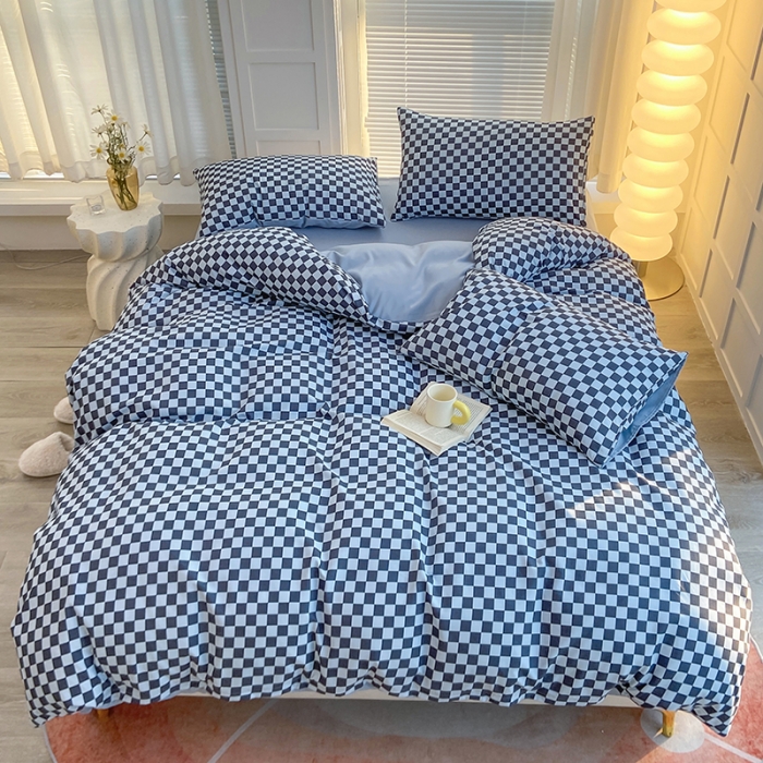 91家纺网 家纺一手货源 找家纺 家贝爱 2023新款亲肤裸睡水洗棉四件套 复古兰格