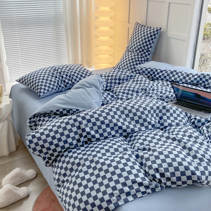 91家纺网 家纺一手货源 找家纺 家贝爱 2023新款亲肤裸睡水洗棉四件套 复古兰格