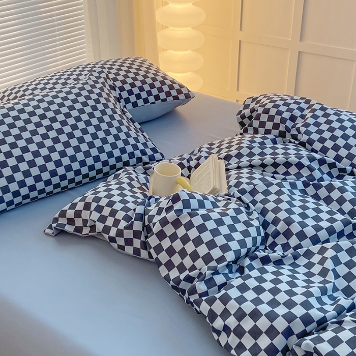 91家纺网 家纺一手货源 找家纺 家贝爱 2023新款亲肤裸睡水洗棉四件套 复古兰格