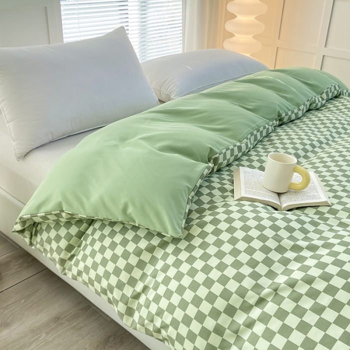 91家纺网 家纺一手货源 找家纺 家贝爱 2023新款亲肤裸睡水洗棉四件套 复古绿格