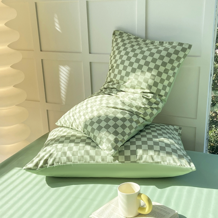 91家纺网 家纺一手货源 找家纺 家贝爱 2023新款亲肤裸睡水洗棉四件套 复古绿格