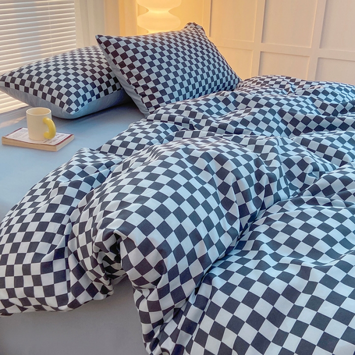 91家纺网 家纺一手货源 找家纺 家贝爱 2023新款亲肤裸睡水洗棉四件套 复古兰格