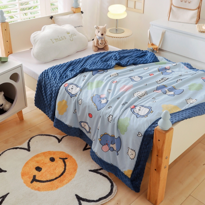 91家纺网 家纺一手货源 找家纺 2023新款针织棉豆豆绒盖毯 夏被 幼儿园 儿童被子 泡泡龙