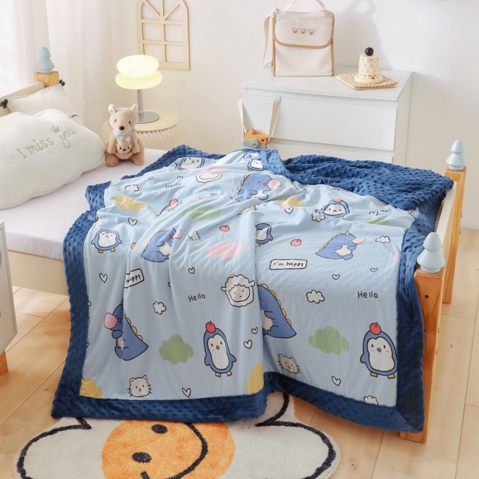 91家纺网 家纺一手货源 找家纺 2023新款针织棉豆豆绒盖毯 夏被 幼儿园 儿童被子 泡泡龙
