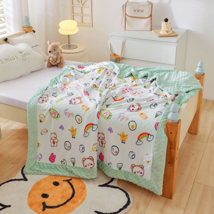 91家纺网 家纺一手货源 找家纺 2023新款针织棉豆豆绒盖毯 夏被 幼儿园 儿童被子 涂鸦乐园