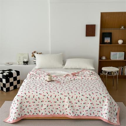 91家纺网 家纺一手货源 找家纺 爱丽丝 A类针织莫代尔超柔空气凉感ins风夏被 郁金香（粉）