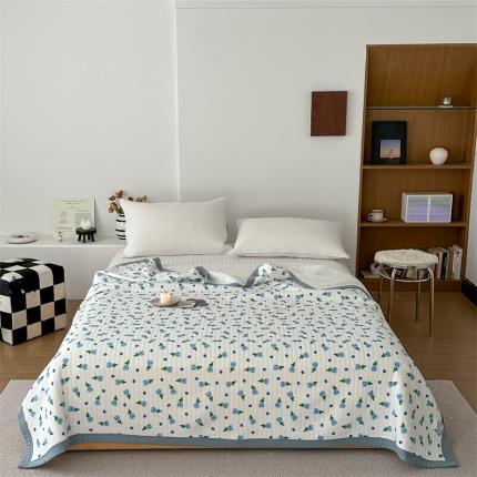 91家纺网 家纺一手货源 找家纺 爱丽丝 A类针织莫代尔超柔空气凉感ins风夏被 郁金香（蓝）