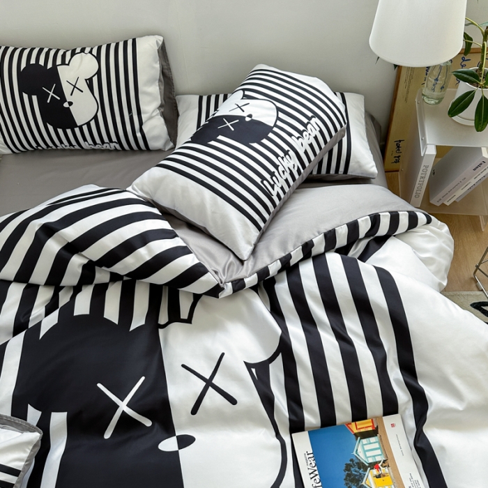 91家纺网 家纺一手货源 找家纺 色鬼布艺 2023新款博主风水洗真丝天丝床单床笠款四件套 律动