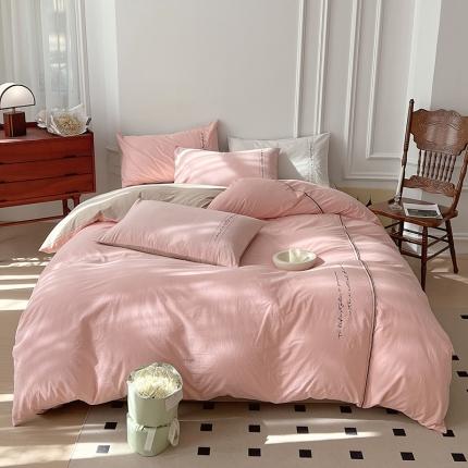 91家纺网 家纺一手货源 找家纺 拼社 全棉水洗棉刺绣四件套纯棉床上用品 雅典-夏日粉