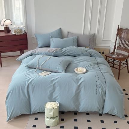 91家纺网 家纺一手货源 找家纺 拼社 全棉水洗棉刺绣四件套纯棉床上用品 雅典-星辰蓝