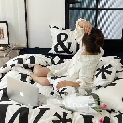 91家纺网 家纺一手货源 找家纺 蜜宿 2023新款全棉40支印花四件套 字母