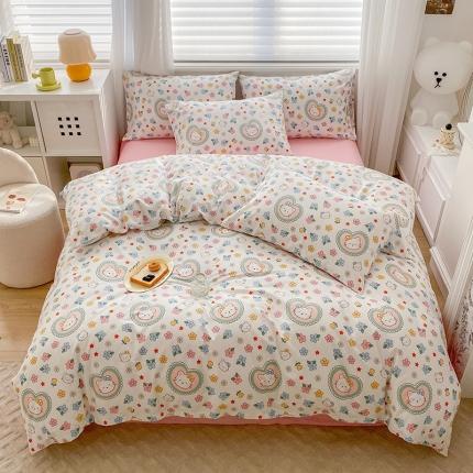 91家纺网 家纺一手货源 找家纺 木堇家居 2023新款13372全棉印花四件套 爱心猫