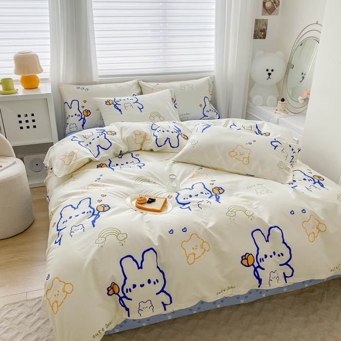 91家纺网 家纺一手货源 找家纺 木堇家居 2023新款13372全棉印花四件套 奶油小白