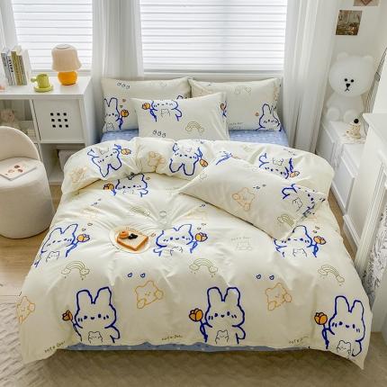 木堇家居 2023新款13372全棉印花四件套 奶油小白