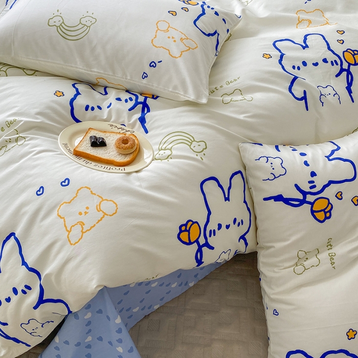 91家纺网 家纺一手货源 找家纺 木堇家居 2023新款13372全棉印花四件套 奶油小白