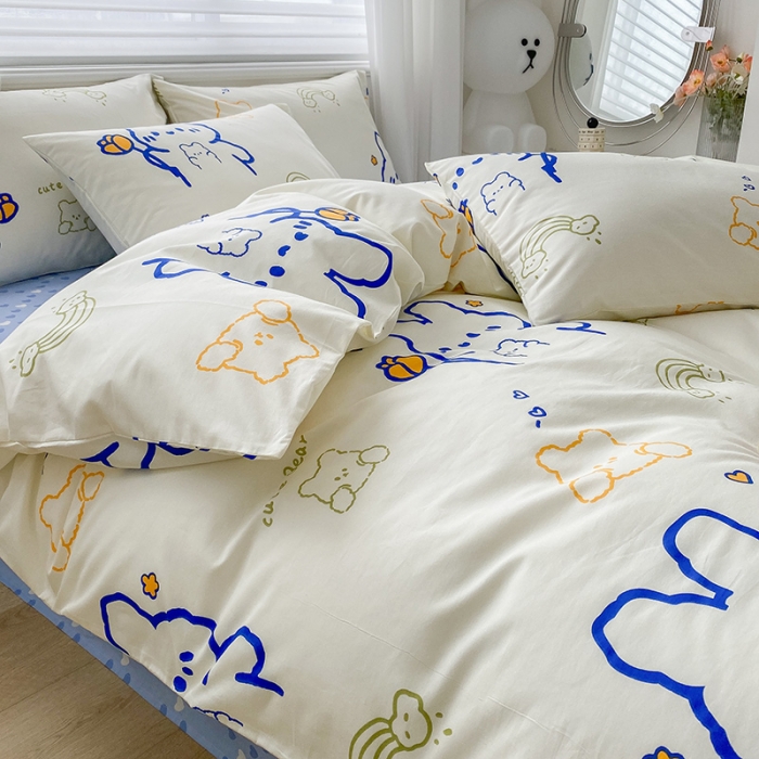 91家纺网 家纺一手货源 找家纺 木堇家居 2023新款13372全棉印花四件套 奶油小白