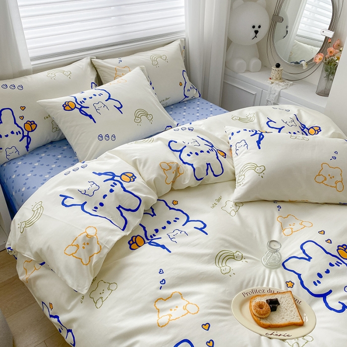 91家纺网 家纺一手货源 找家纺 木堇家居 2023新款13372全棉印花四件套 奶油小白