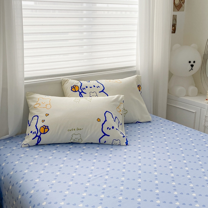 91家纺网 家纺一手货源 找家纺 木堇家居 2023新款13372全棉印花四件套 奶油小白