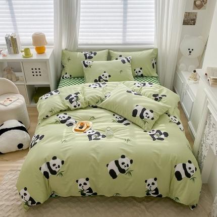 木堇家居 2023新款13372全棉印花四件套 熊猫盼达