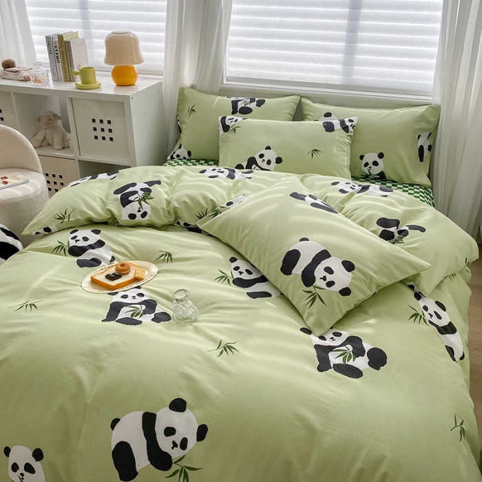 91家纺网 家纺一手货源 找家纺 木堇家居 2023新款13372全棉印花四件套 熊猫盼达