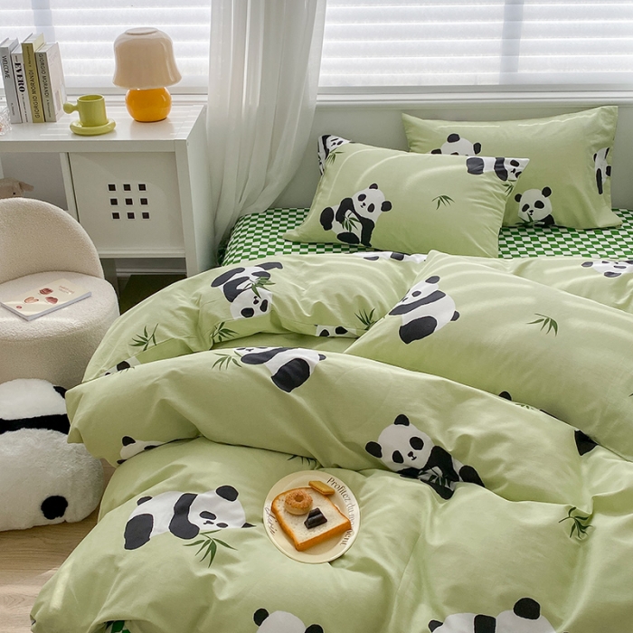 91家纺网 家纺一手货源 找家纺 木堇家居 2023新款13372全棉印花四件套 熊猫盼达