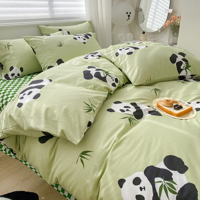 91家纺网 家纺一手货源 找家纺 木堇家居 2023新款13372全棉印花四件套 熊猫盼达