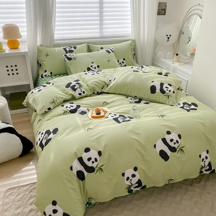 91家纺网 家纺一手货源 找家纺 木堇家居 2023新款13372全棉印花四件套 熊猫盼达