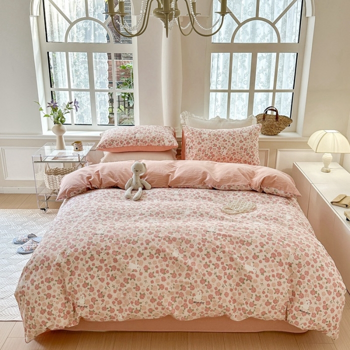 91家纺网 家纺一手货源 找家纺 嘉汀兰 2023新款被套AB两用全棉水洗棉印花绣花四件套 遇见浪漫