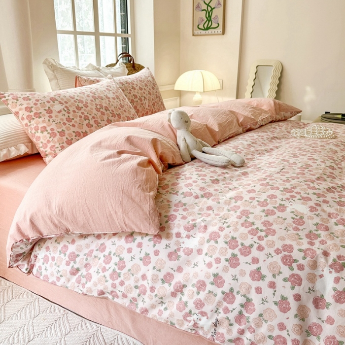 91家纺网 家纺一手货源 找家纺 嘉汀兰 2023新款被套AB两用全棉水洗棉印花绣花四件套 遇见浪漫