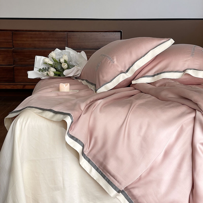 91家纺网 家纺一手货源 找家纺 汇庭 2023新款大豆蛋白纤维山茶花夏被 豆沙粉