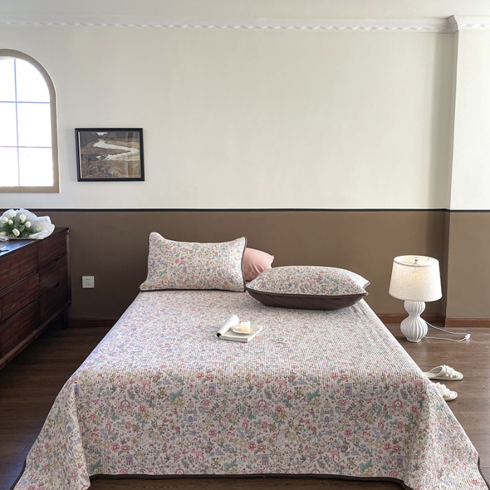 91家纺网 家纺一手货源 找家纺 汇庭 2023新款大鹅水洗棉床盖三件套 格林庄园