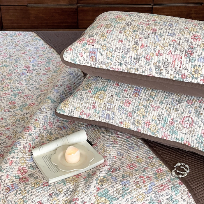 91家纺网 家纺一手货源 找家纺 汇庭 2023新款大鹅水洗棉床盖三件套 格林庄园